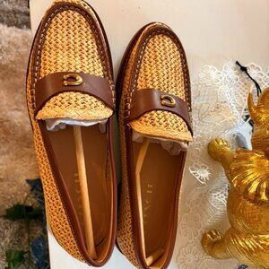 Coach Brown and Tan Slip-on Loafers With Woven Design